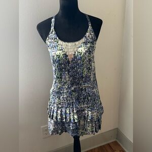 GO International Sleeveless embellished pleated layered ruffle mini dress‎ Sz S